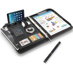 Porte document a4 en cuir avec fermeture eclair etanche avec classeur a anneaux, bloc - notes, porte ...