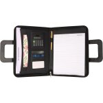 Porte document d'affaires en cuir pu noir - confrencier a4 a fermeture eclair avec carnet de notes et ...