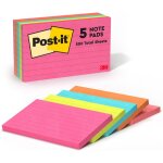 Post - it notes autocollantes, couleurs assorties, pack de 5 blocs, 100 feuilles par bloc, 76 mm x 127 ...