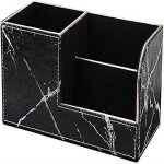 Pot a crayons avec bordure dor�e et motif marbre noir - organiseur de bureau el�gant pour fournitures ...