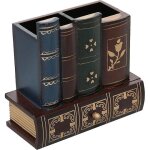Pot a crayons d�coratif et organiseur de bureau avec tiroir, motif livre de biblioth�que, 5, 75  l x ...