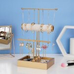 Pr�sentoir a bijoux a 3 niveaux avec plateau a bagues, tour pour colliers et bracelets