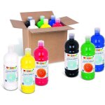 Primo 204br1000ass lot de gouache premiers pas lavable, bouteille d'1 l avec bouchon doseur, 6 couleurs. ...