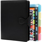 Pu carnet de notes en cuir a5, 6 anneaux classeur journal pliable cahier d'affaires avec poches / porte ...