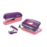 Rapid funky set scolaire complet de agrafeuse manuelle + perforateur + ote - agrafe violet / rose