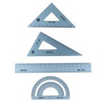 Rgle en alliage d'aluminium 4 pices / ensemble uv, pour dessin, mesure, gomtrie, triangle, rapporteur ...