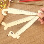 R�gle en bois en os de parapluie de chien cr�atif, r�gles droites de mesure de 15cm, outil de dessin, ...