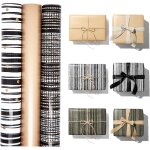 Rouleau de papier cadeau - 43 cm x 300 cm par rouleau - 3 motifs diffrents noir, or et blanc