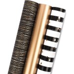 Rouleau de papier d'emballage cadeau - mini rouleau - 3 motifs diff�rents de rayures or noir (42, 5 pieds ...