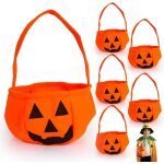 Sacs a bonbons - yisscen - ensemble de 6 - motif citrouille - couleur orange - pour enfants