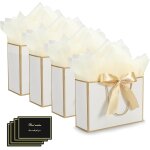 Sacs cadeaux avec anse, 4 sacs cadeaux, 4 cartes de v?ux, 4 ruban a noeuds, 8 papiers de soie, sacs cadeaux ...