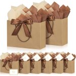 Sac cadeau papier - 8 pochette cadeau anniversaire moyen, sachet cadeaux grand format 8 cartes 10 mouchoirs, ...