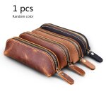 Sac a crayons en cuir vritable, fait a la main, vintage, style rtro, en cuir de vache, fermeture eclair, ...