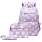Sac a dos avec bote a djeuner et trousse a crayons pour fille, cartable d'cole primaire pour adolescente, ...