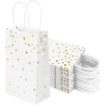 Sacs en papier, lot de 24 sacs cadeaux 23 x 14 x 8 cm sac poigne blanc avec feuille d'or, sac papier ...