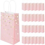 Sacs en papier, lot de 24 sacs cadeaux 23 x 14 x 8 cm sac poigne rose avec feuille d'or, sac papier ...