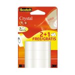 Scotch crystal ruban adh�sif clear 600, 19 mm x 15 m lot de 2 + 1 gratuit