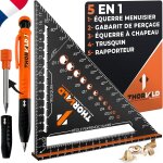 Sept - 5 en 1 equerre menuisier 180 mm + crayon chantier - multifonction : trusquin / raporteur / gabarit ... Sept - 5 en 1 equerre menuisier 180 mm + crayon chantier - multifonction : trusquin / raporteur / gabarit ...