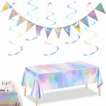 Sept - nappe d'anniversaire colore avec dcorations en arc - en - ciel, set complet avec drapeau triangulaire ...