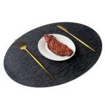 Set de 6 sets de table en cuir pu textur� m�tallique - oval noir et or, compatible avec usage h�telier ...