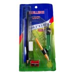 Set rentre scolaire 9 pcs rgle equerre rapporteur compa gomme taille crayons