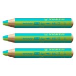 Stabilo lot de 3 crayons multi - talents woody 3 in 1 duo - turquoise - vert clair