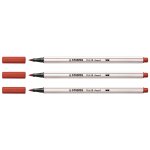 Stabilo lot de 3 feutres pointe pinceau pen 68 brush rouge carmin