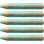 Stabilo lot de 5 crayons multi - talents woody 3en1, rond, bleu pastel