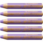 Stabilo lot de 5 crayons multi - talents woody 3en1, rond, mauve pastel