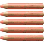 Stabilo lot de 5 crayons multi - talents woody 3en1, rond, rouge pastel