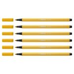 Stabilo lot de 6 stylos feutre dessin pen 68, jaune curry
