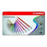 Stabilo - boite m�tal de 12 crayons fusain pastel aquarellable carbothello, couleurs assorties