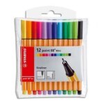 Stabilo pochette 12 mini feutres point88. pointe extra finie. coloris assortis