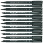 Staedtler lot de 12 marqueurs permanent  lumocolor 313s  pointe fine 0, 4 mm noir