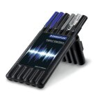 Staedtler - 34 sb6b - etui chevalet compose de : 1 feutres super fin noir 1 feutre super fin bleu 1 roller ...