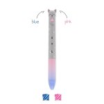 Stylo a bille 2 couleurs bleu / rose click&clack chat - gris