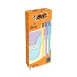 Stylos bille - bic - bo�te de 12 - 4 couleurs pastel - ecriture moyenne - pointe 1 mm