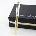 Stylo a bille blanc et or de haute qualit�, avec pierres pr�cieuses en m�tal, cadeau de no�l, livraison ...