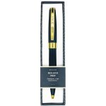 Stylo bille bleu nuit et or avec texte personnalis - encre noire rtractable - prise en main confortable ...