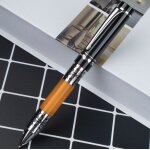 Stylos a bille en cellulose noir - orange et argent, stylo a bille de luxe, en fleur ambre, fournitures ...