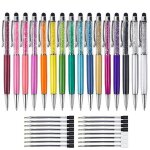 Stylos a bille diamant a encre noire, cristaux alatoires, pour ecran capacitif, avec 20 recharges de ...