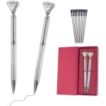Stylos a bille diamant, stylos a bille en m�tal cristal avec beau argent corps sculpt�, 2 stylos diamant ...