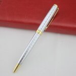 Stylo a bille de luxe en mtal avec clip en argent et or, encre bleue, ecriture lisse, bote cadeau