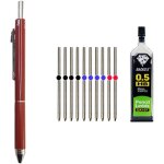 Stylo a bille multifonction rouge 4 en 1 en m�tal avec recharge de stylo a bille 3 couleurs et capteur ...