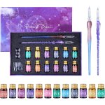 Stylos de calligraphie en verre - 2 pieces 12 x 7 ml coulours encres 1 porte - stylo et 1 tasse de nettoyage ...