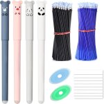 Stylo gel effa�able ensemble, 4 stylo gel mignon bleu avec 2 gommes a effacer et 100 recharges, 70 feuilles ...