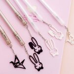 Stylo gel a encre noire, pendentif lapin cratif, stylo neutre kawaii, mignon pour l'cole et le bureau, ...