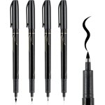 Stylos de lettrage a main, stylos de marqueur de pinceau rechargeables ensemble noir - 4 taille a t�te ...