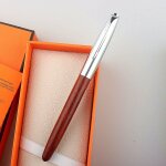 Stylo de luxe de qualit� en argent, chapeau a encre en bois, pointe de 0. 38mm pour l'�cole et le bureau, ...