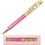 Stylo marraine d'amour rose a la feuille d'or grav avec coffret - ide cadeau marraine - stylo mtal ...